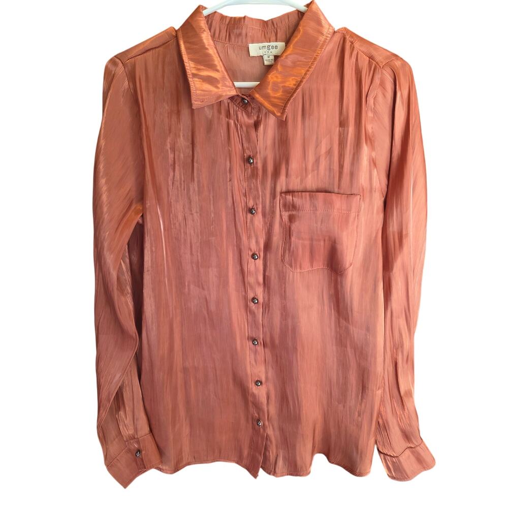 Umgee Copper Top Button Front M Womens Long Sleeve Lagen Look Coquette Soft